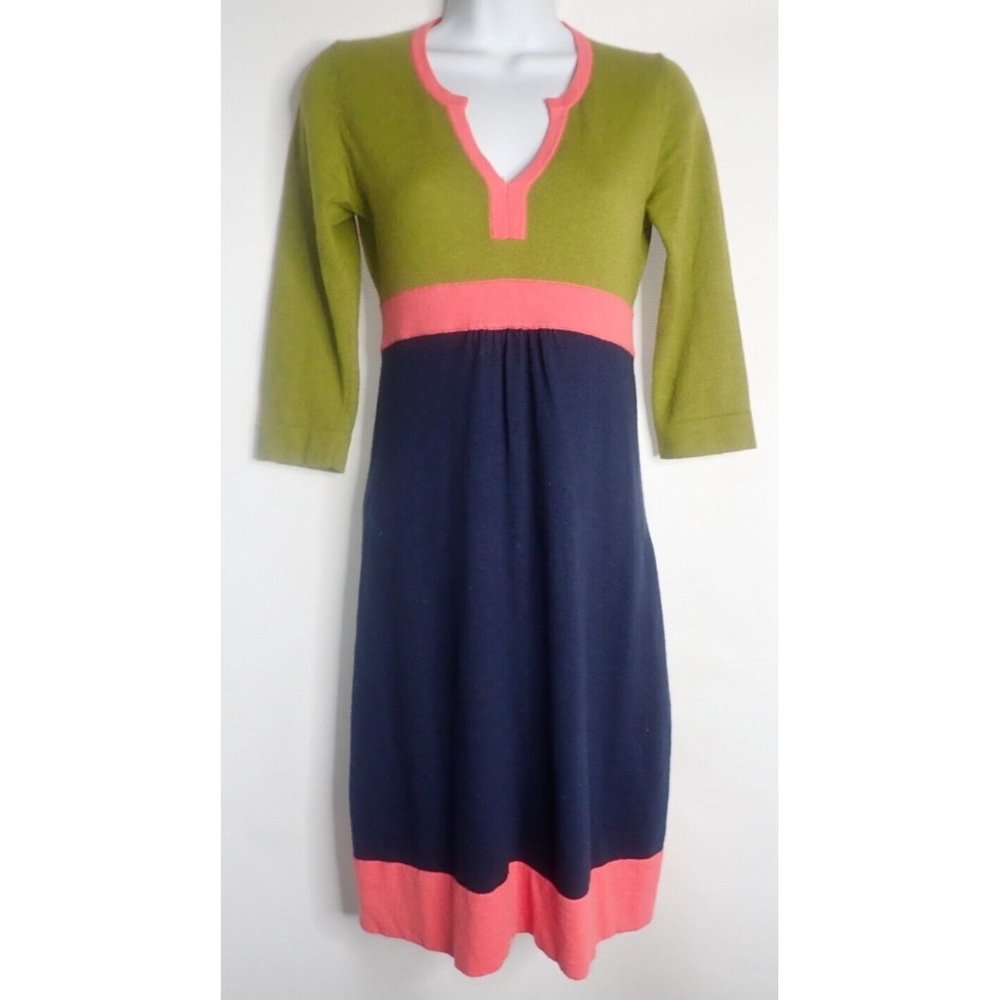 Boden Colorblock Knit Dress UK 6 US 2 Green Black 3/4 Sleeve Career Casual